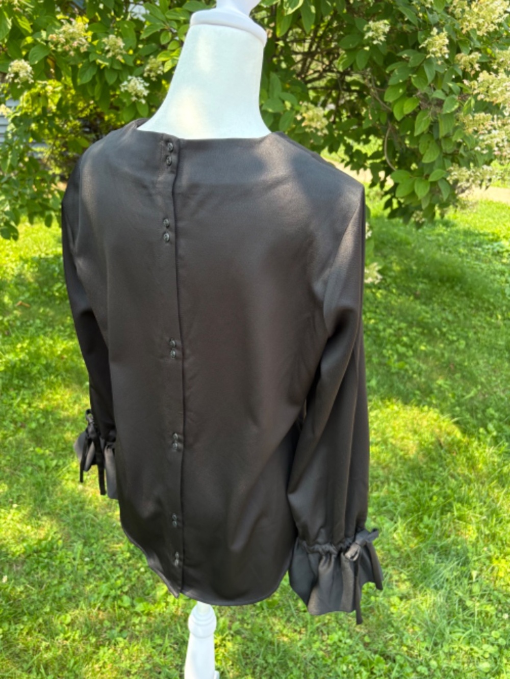 David Lerner Satin Button-Back Long Sleeve Blouse - Picture 3 of 8